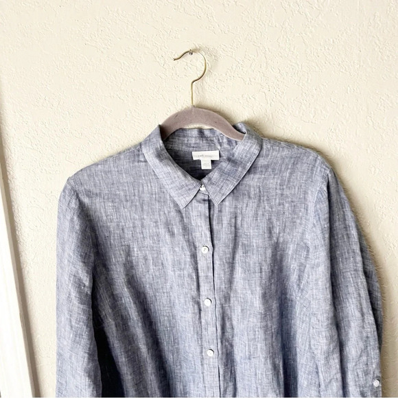 J. Jill Button Down Women's Large Blue Love Linen Blouse Minimalist Coastal - Picture 2 of 8